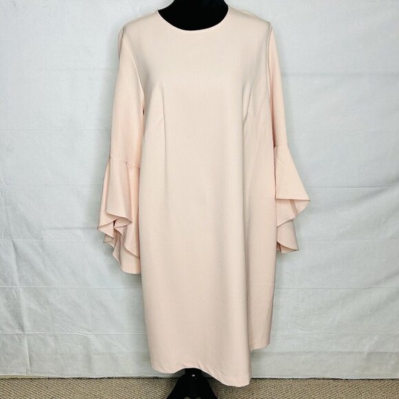 NWT Eloquii Long Bell Sleeve Shift Midi Dress Zip Back Light Pink Women Size 14 - Picture 1 of 8